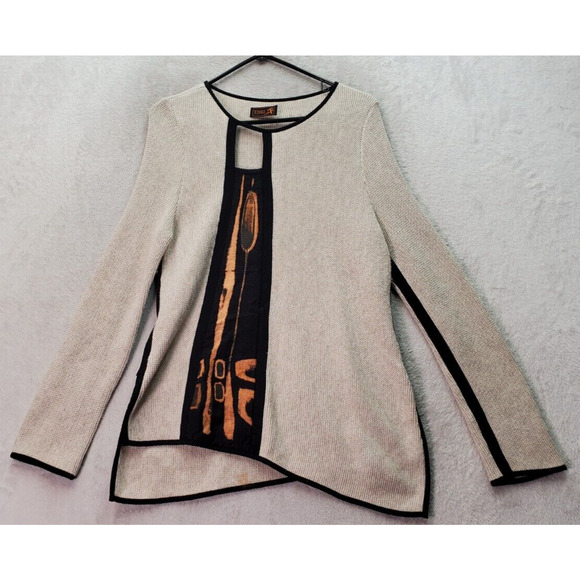 Tivoli Sweater Women's Small Tan Cotton Long Sleeve High Low‎ Slit Keyhole Neck - Picture 1 of 9
